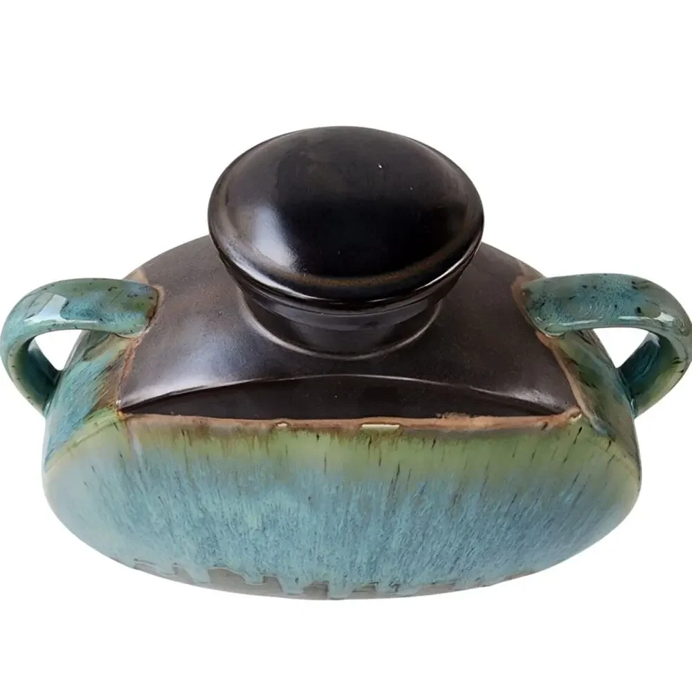 Drip Glaze Pilgrim Flask Vase | Blue Green Sculptural Pottery Decor